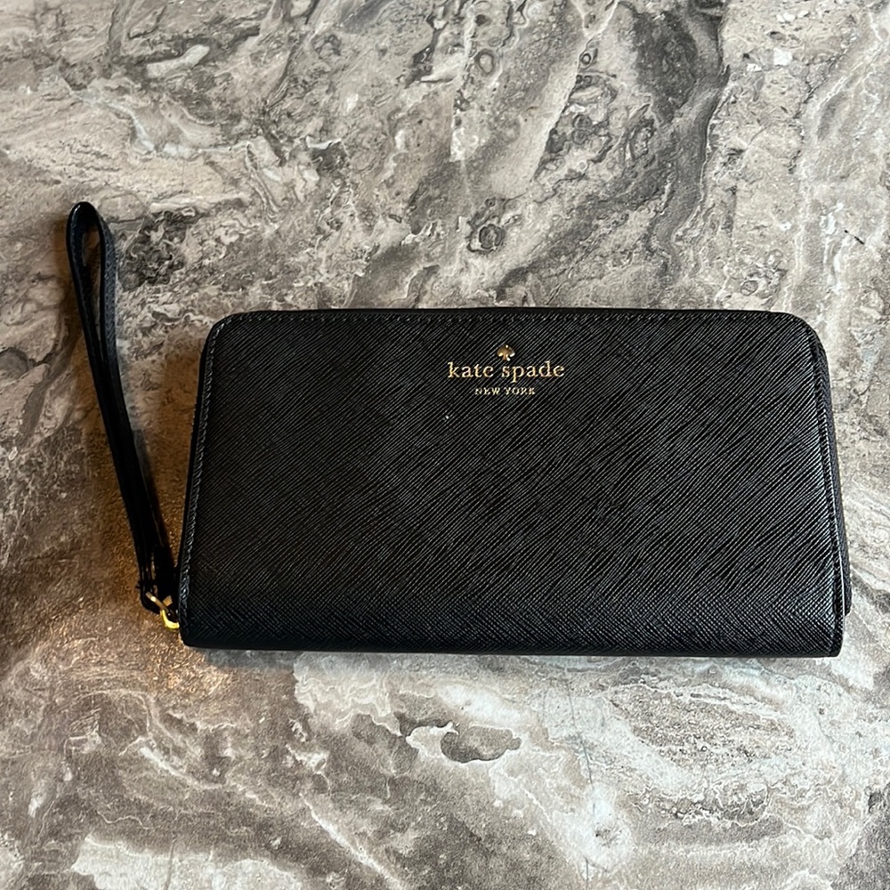 kate spade Black Saffiano Zip Around Wristlet Wallet
